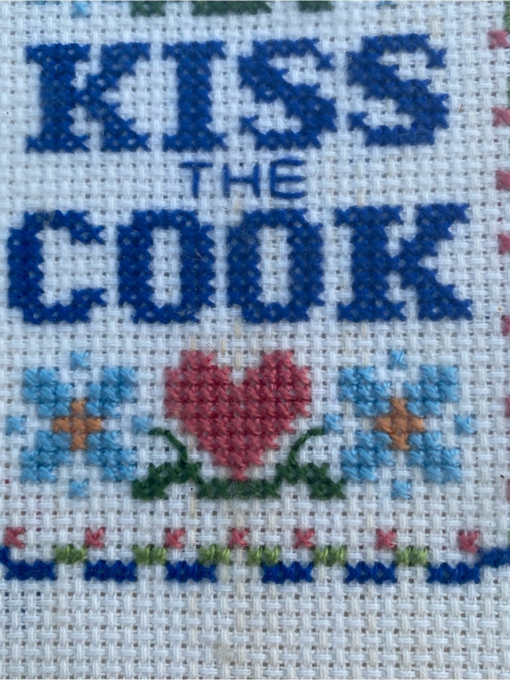 Kiss The Cook Cross Stitch Wall Art - Blue and Pink - Picture 4 of 11